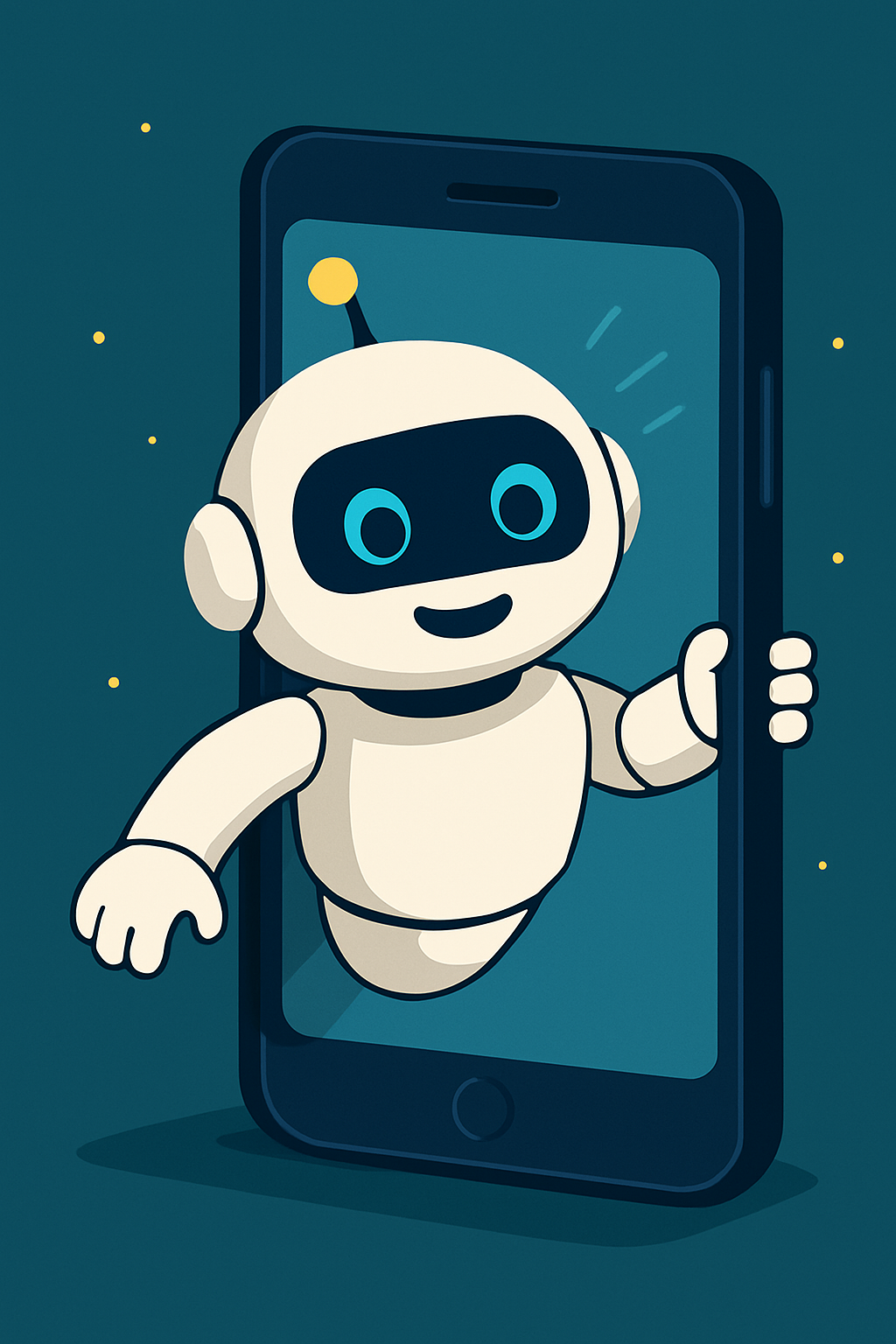 Robô saindo da tela do celular